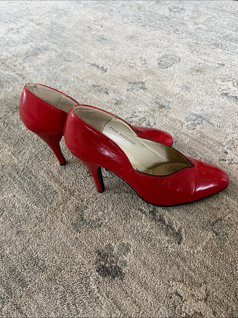 Women's Red Leather High-Heel Pumps